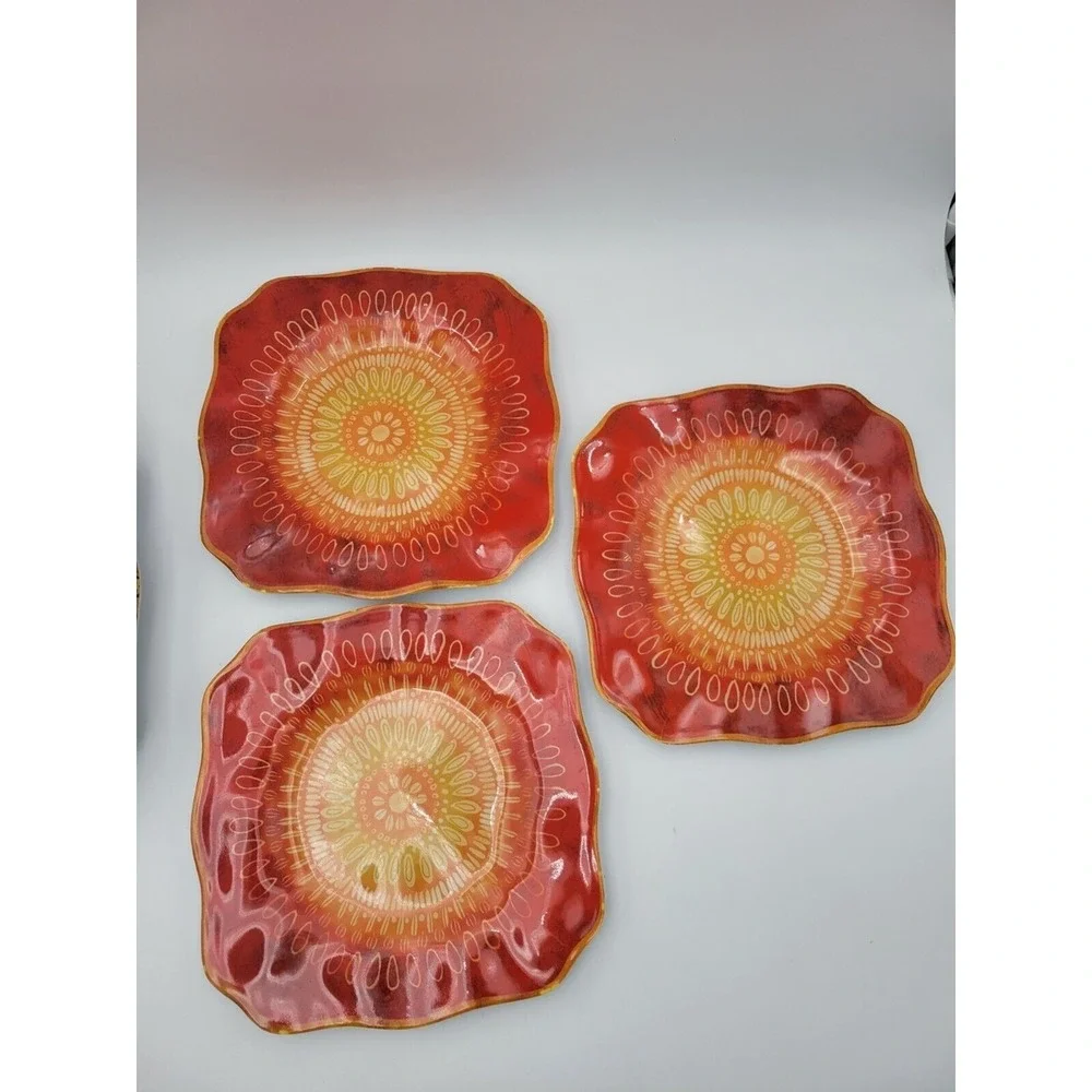 Cynthia Coulter‎ Melamine Dinnerware Set 11pc Orange Yellow Plates Bowls Outdoor